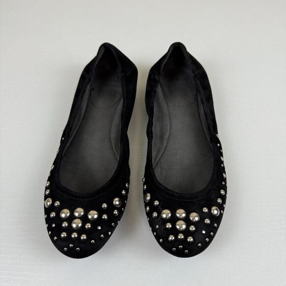 EUC Stuart Weitzman Black Suede Ballet Flats Studded - Picture 2 of 10